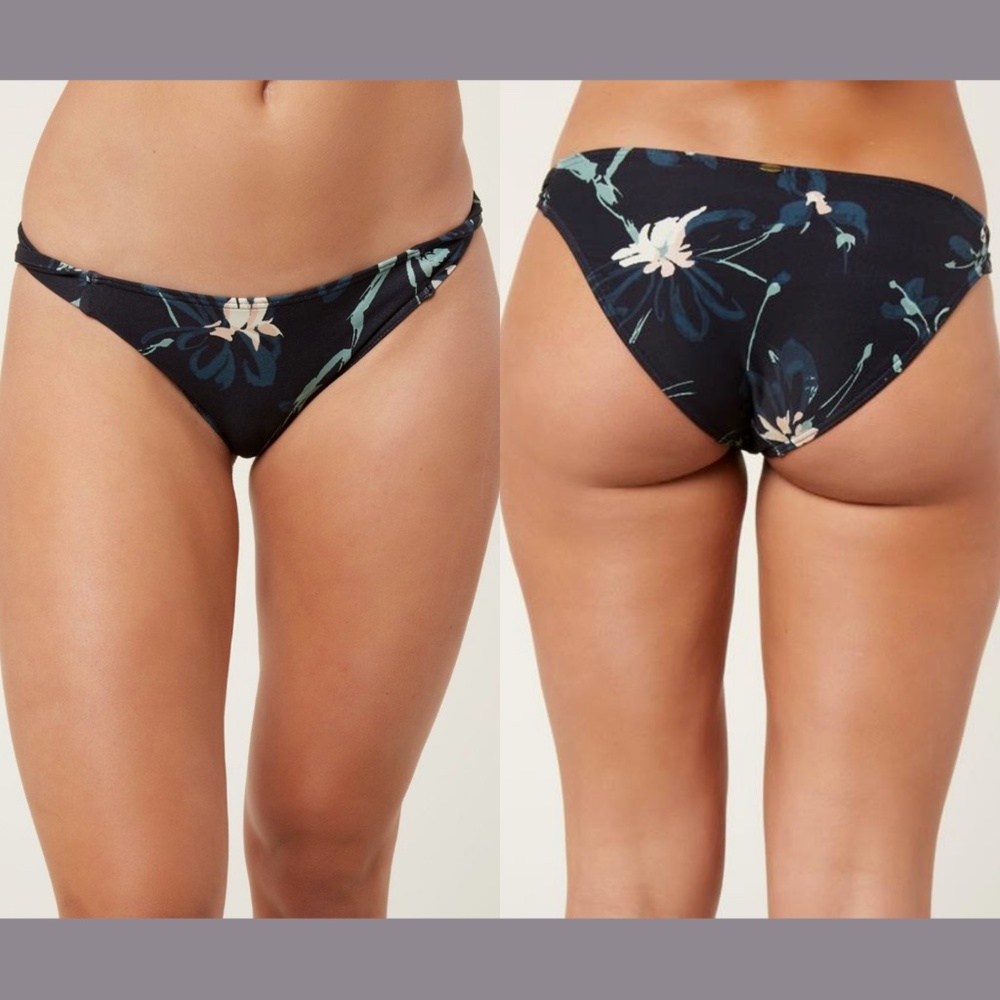 NEW O'Neill Christy Floral Twist Tab Bikini‎ Bottom in Black [SZ Large ]